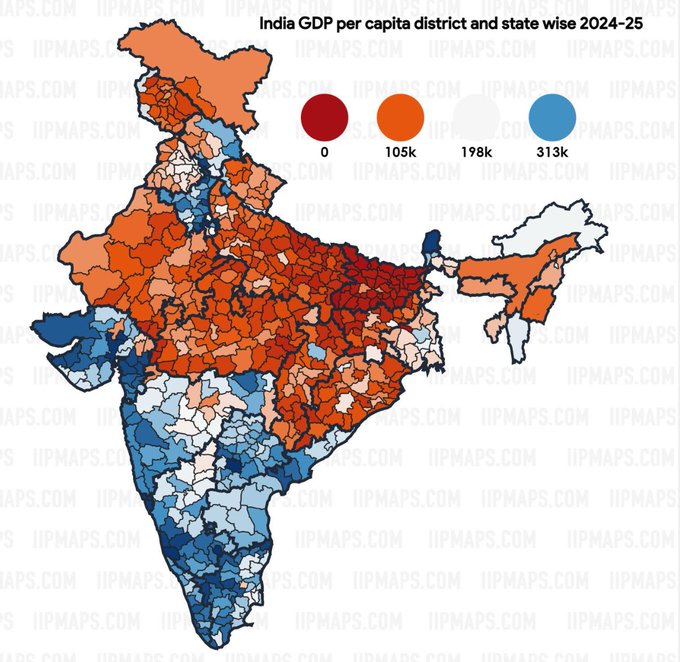 India GDP per capita district and state wise 2024-25